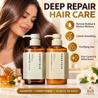 HONEYQUEs Japanese Salon-Quality Sulfate-Free, Frizz Control, Hydrating for Dry Damaged Hair Deep Repair Honey Collogen Moist Shampoo & Conditioner Set (450ml / 15.2 fl oz Each)