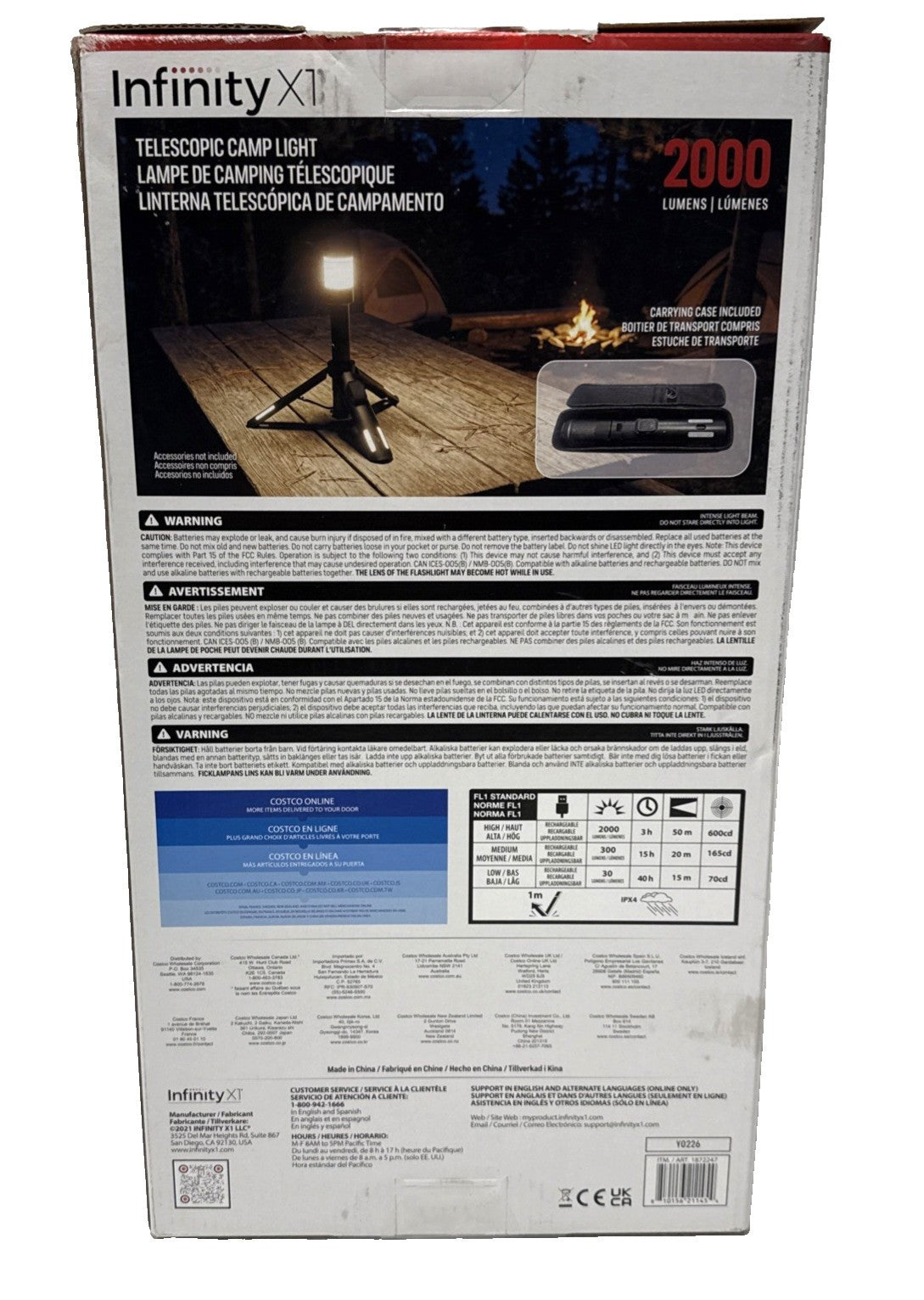 Infinity X1 Telescopic Camp Light, 2000 Lumens, 3 Color Temperatures, Carrying Case + Remote Control Included