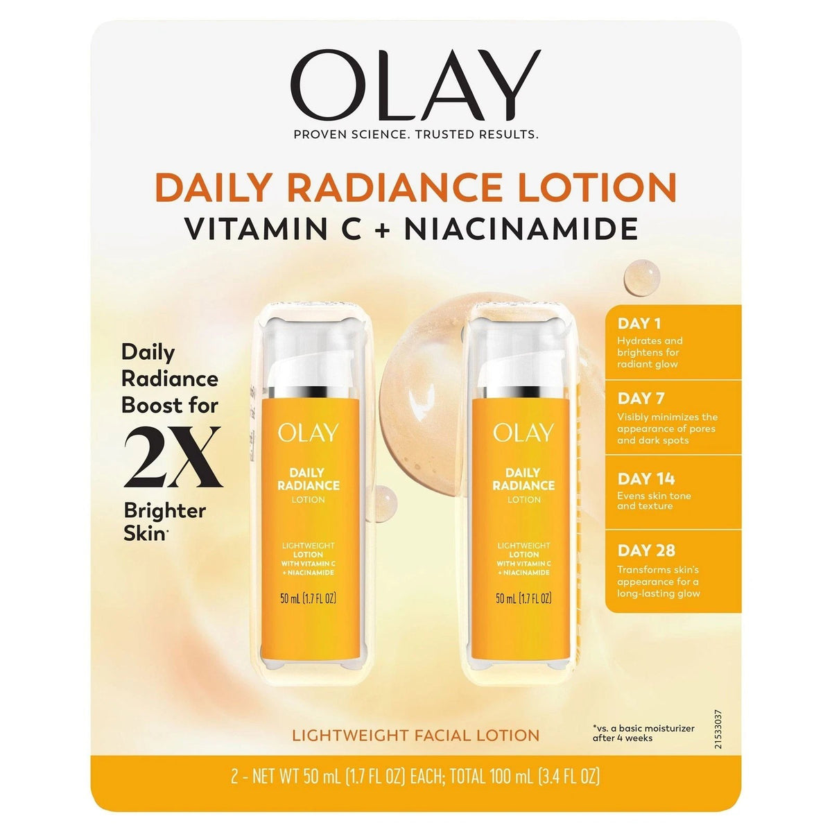 Olay Daily Radiance Lotion Vitamin C + Niacinamide Hydrates , 1.7 Fl Oz, 2-pack