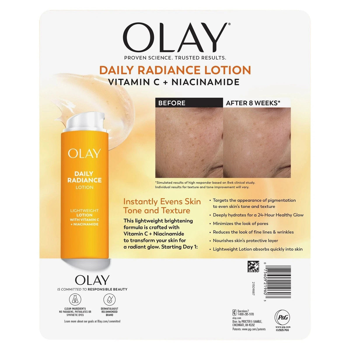 Olay Daily Radiance Lotion Vitamin C + Niacinamide Hydrates , 1.7 Fl Oz, 2-pack