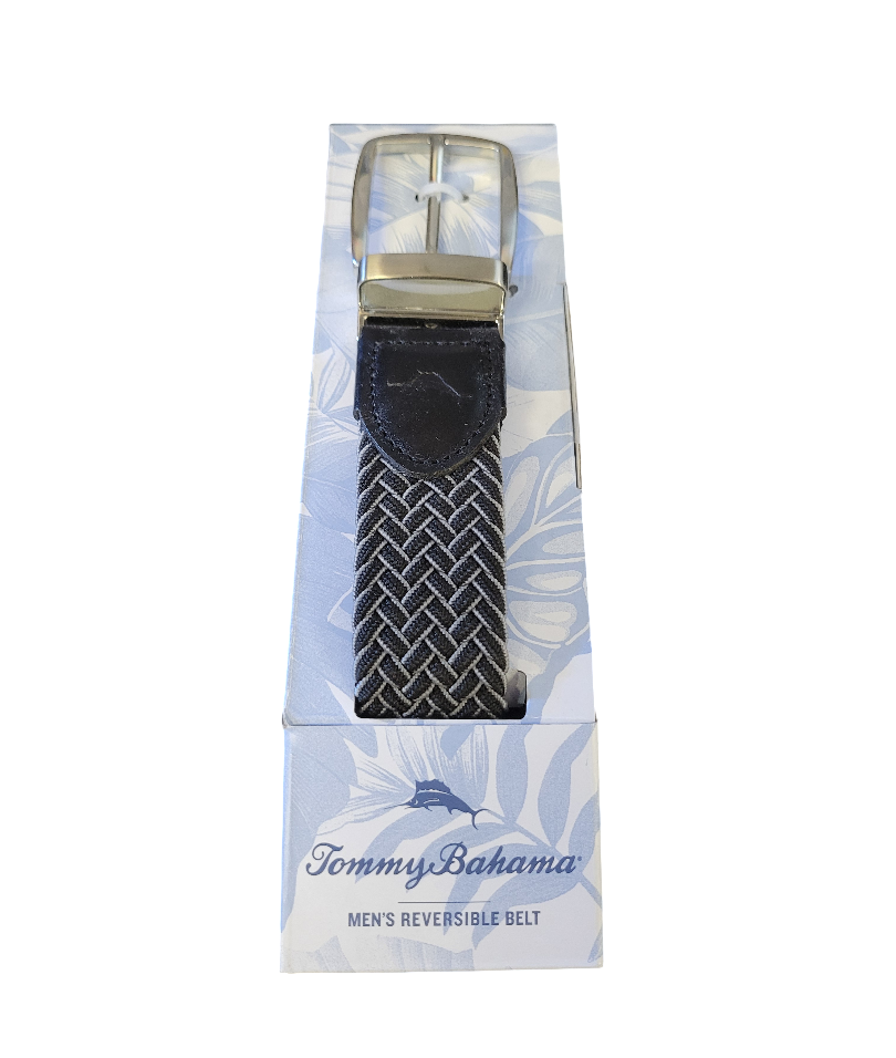 Tommy Bahama Men's Reversible Belt, Stretch Braided Style with Leather Trim