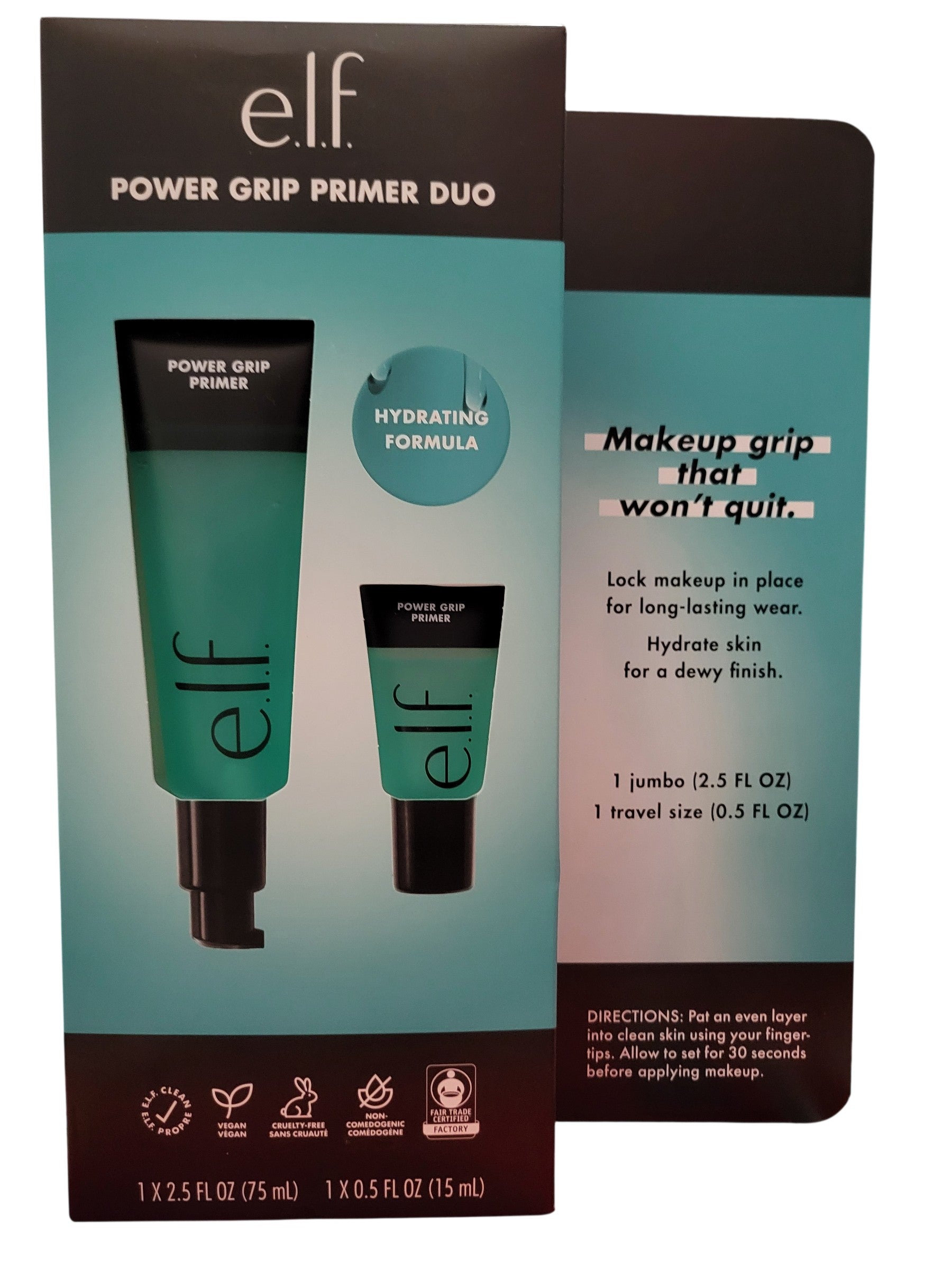 E.L.F Power Grip Primer Duo, Gel-Based & Hydrating Face Primer for Smoothing Skin & Gripping Makeup, Moisturizing & Priming, Vegan & Cruelty-Free, 2 pack, 3 Fl Oz