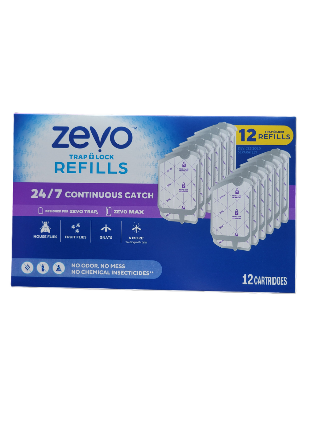 Zevo Trap & Lock Refills, 24/7 Continuous Catch, 12 count