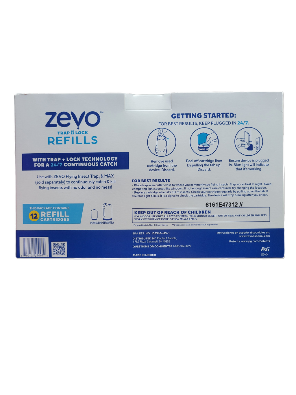Zevo Trap & Lock Refills, 24/7 Continuous Catch, 12 count