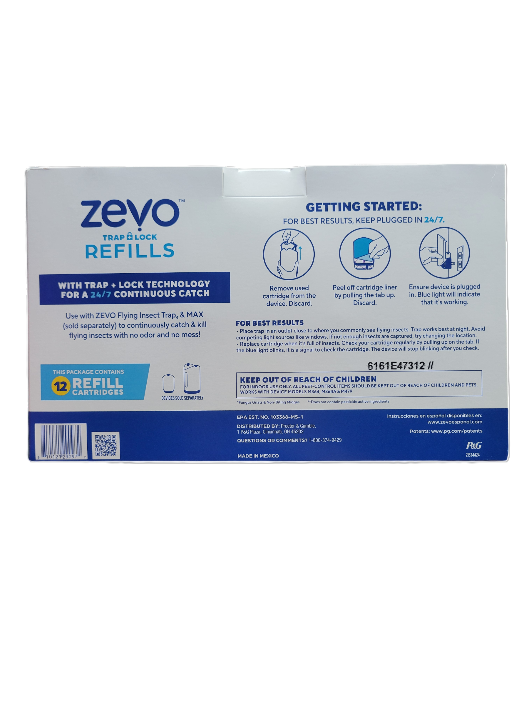 Zevo Trap & Lock Refills, 24/7 Continuous Catch, 12 count