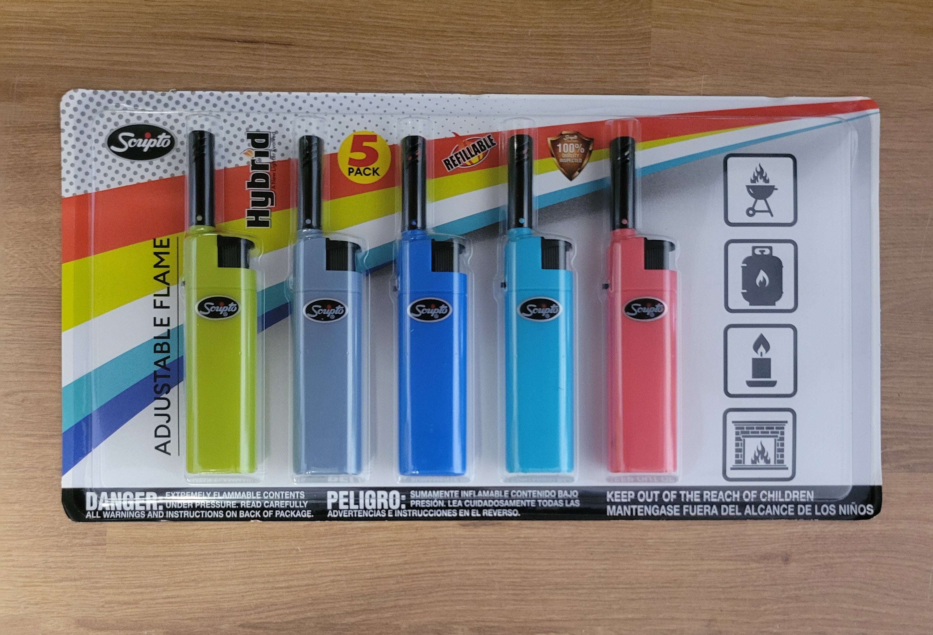 Scripto Refillable Adjustable Flame Hybrid Lighters w/ Extended Reach Nozzle 5pk