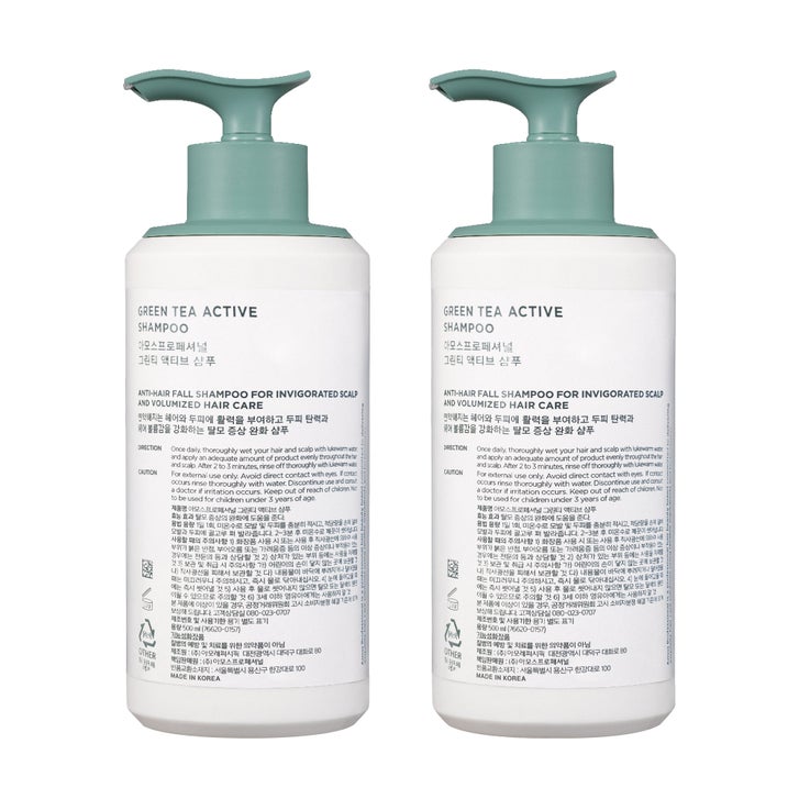 AMOS PROFESSIONAL Green Tea Active Shampoo 2 Pack l Anti-Aging for Fine, Thinning Hair | Protects Scalp & Volumizing Hair | Clinically Proven, 16.9 fl.oz