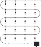 String of lights with bulbs and a solar panel on a white background