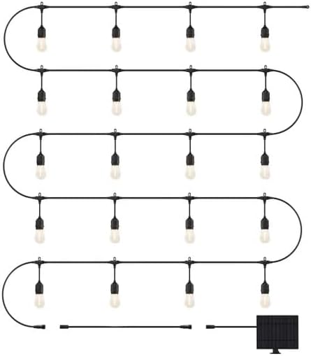 String of lights with bulbs and a solar panel on a white background