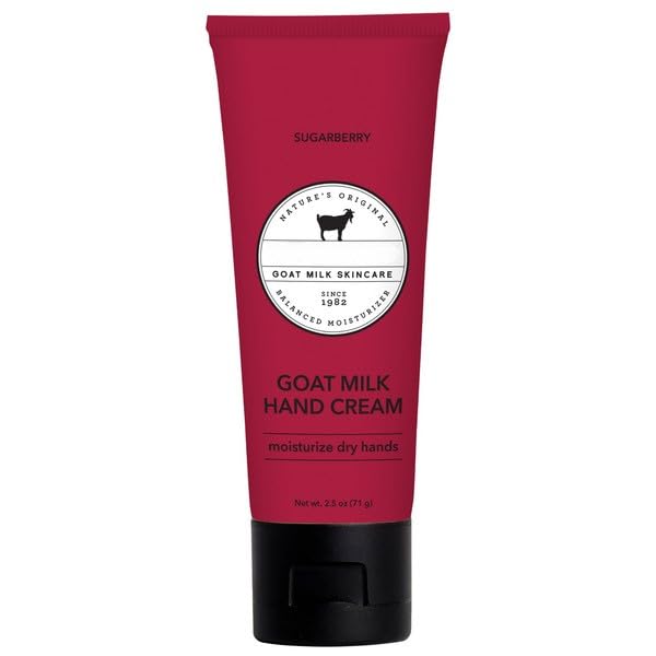Red tube of Dionis Goat Milk Hand Cream on a white background