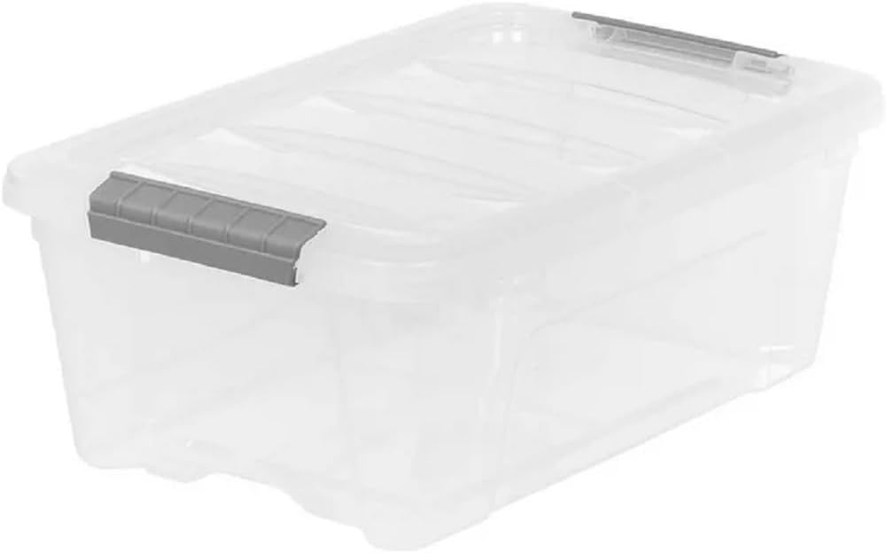 iris Buckle Up Storage Box, 12.9 Quart, Clear, 4 Count