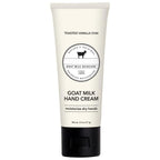 Goat milk hand cream tube with branding on a white background