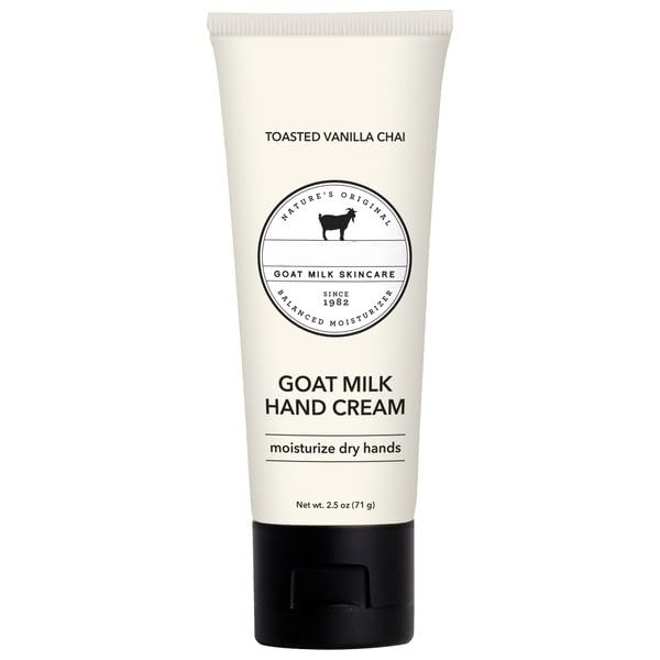 Goat milk hand cream tube with branding on a white background
