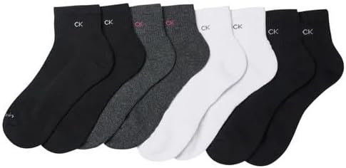 CK High Quarter Socks for Women – 8 Pair Cushioned Ankle Socks – High Quarter Cut, Comfort Design, French Terry Sole (4-10)