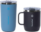 ThermoFlask Insulated Coffee Mugs, Set of 2, 355 and 474 ml, black and Green, Non-Slip Base, Splash Proof Lid
