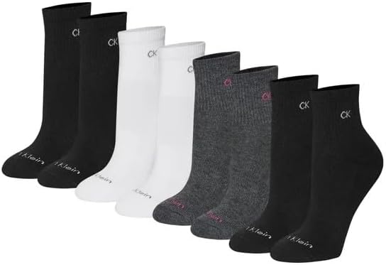 CK High Quarter Socks for Women – 8 Pair Cushioned Ankle Socks – High Quarter Cut, Comfort Design, French Terry Sole (4-10)