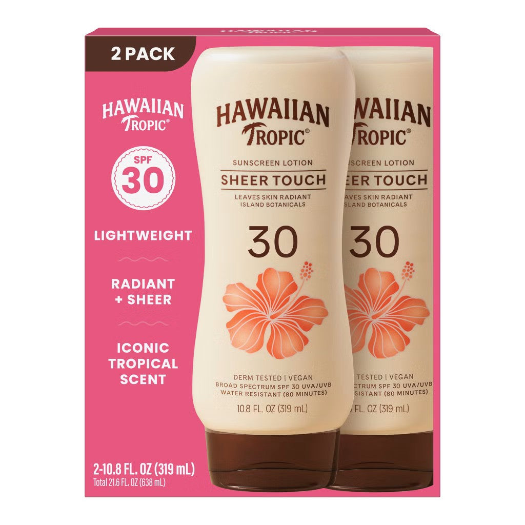 Hawaiian Tropic Sheer Touch Lotion Sunscreen SPF 30, 10.8 fl oz, 2-pack