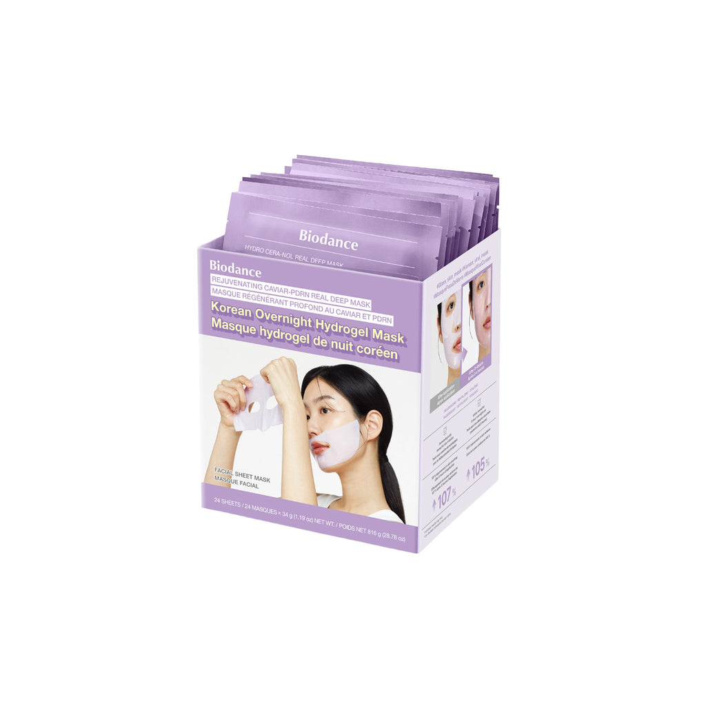 BioDance Rejuvenating Caviar PDRN Real Deep Mask, Overnight Hydrogel Face Mask, Skin Firming, Radiance, Enhancing Skin Recovery, Korean Skin Care, Self Care Gifts | 1.19oz(34g) x 24ea