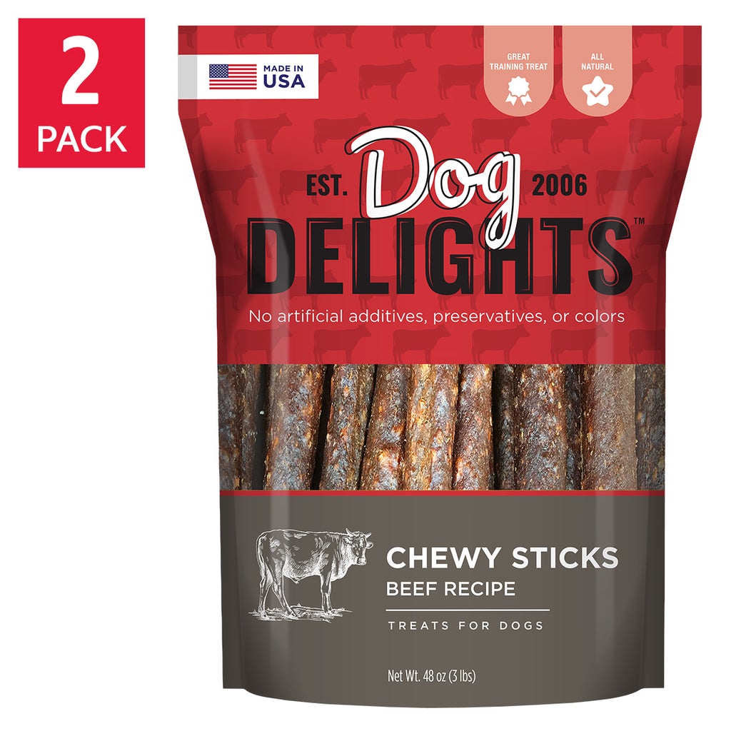 Dog Delights Chewy Beef Sticks Dog Treats 3 lb Bag | Real Beef, No Artificial Additives, All Life Stages, Training Treats, Soft & Chewy Texture