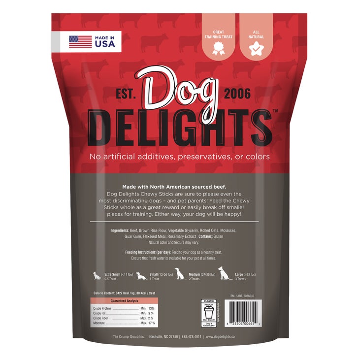 Dog Delights Chewy Beef Sticks Dog Treats 3 lb Bag | Real Beef, No Artificial Additives, All Life Stages, Training Treats, Soft & Chewy Texture