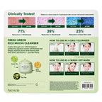 Arencia Fresh Green Rice Mochi Cleanser packaging with usage instructions and before-after results.