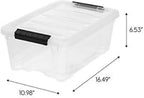 iris Buckle Up Storage Box, 12.9 Quart, Clear, 4 Count