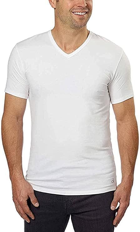 Calvin Klein Men's V-Neck Tee (Large) White