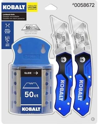 Kobalt 2 Piece Quick Change Folding Lockback Utility Knife Box Cutter +52 Blades