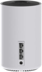 White cylindrical device with Ethernet port on a white background