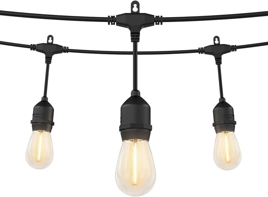 String of lights with three illuminated bulbs on a white background