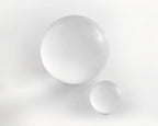 Two white spheres on a light gray background