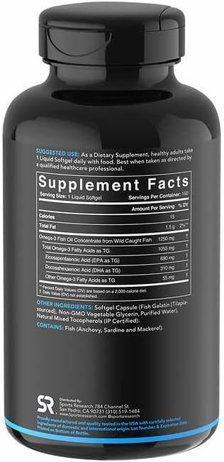 Black supplement bottle with label on a white background