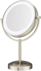 Conair Reflections Double-Sided LED Lighted Tabletop Mount Vanity Makeup Mirror, 1x/10x Magnification, Satin Nickel (Rechargeable)