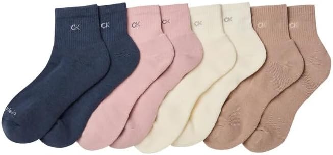 Calvin Klein High Quarter Socks for Women – 8 Pair Cushioned Ankle Socks – High Quarter Cut, Comfort Design (Pink,4-10)