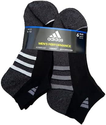 adidas 6 Pairs Men's Low Cut Socks 6 Pack for Shoe Size 6-12 Black, Black, 6-12