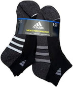 adidas 6 Pairs Men's Low Cut Socks 6 Pack for Shoe Size 6-12 Black, Black, 6-12