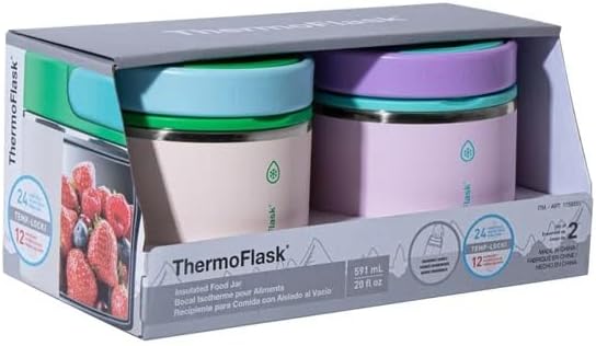 ThermoFlask 20 oz Insulated Food Jar, 2-Pack, Pink and Blue, Hot 12 Hours Cold 24 Hours (Gray and Light Pink)