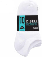 K BELLS No Show Socks, 10 Pairs, Assorted Solids and Stripes, Fits Shoe Sizes 5.5-10