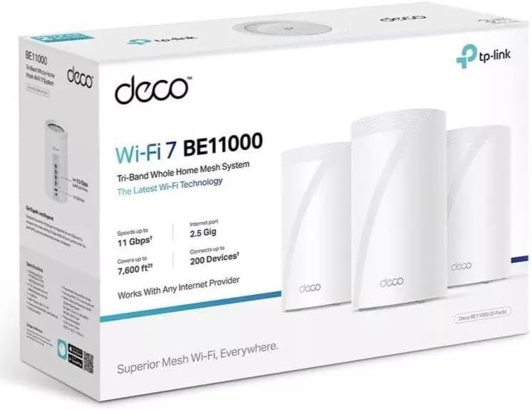 TP-Link Deco BE11000 Multi-GIG Whole Home MESH WI-FI 7 System 3-Pack - White