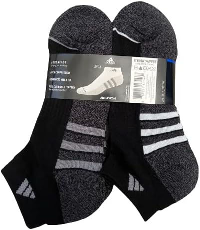 adidas 6 Pairs Men's Low Cut Socks 6 Pack for Shoe Size 6-12 Black, Black, 6-12