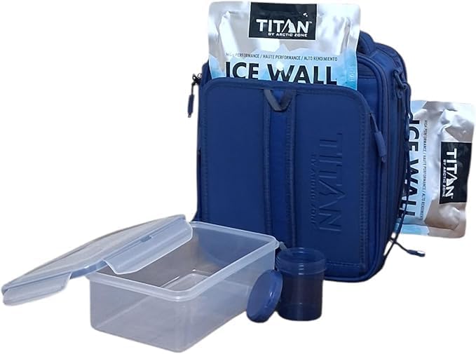 Titan Deep Freeze Fridge Cold Expandable Lunch Pack | Includes 2X 250g High Performance Ice Walls | Insulated Horizontal Design (Navy Blue)
