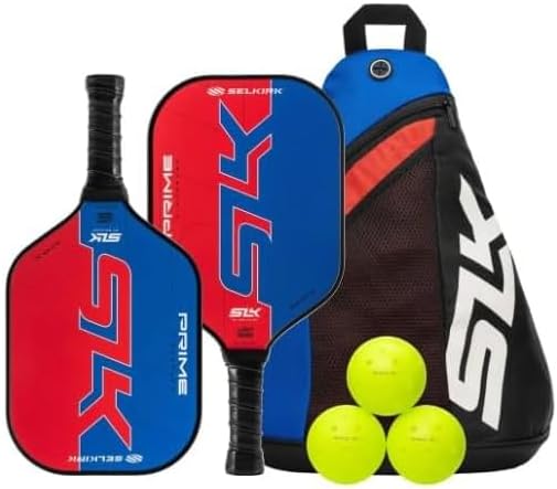 Selkirk SLK Prime Max Premium Pickleball Paddles Set of 2 | Fiberglass Face & x4 Polymer Core | Complete Pickleball Set with 2 Prime Max Pickle Ball Rackets, 3 Pro S1 Balls, and SLK Zipped Carry Bag