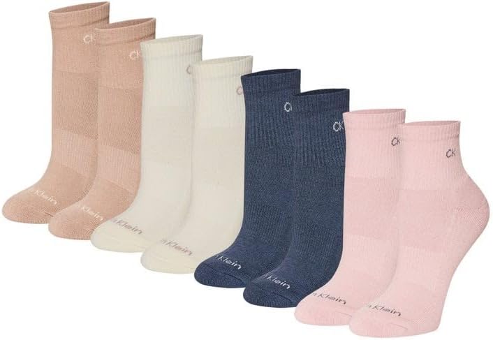 Calvin Klein High Quarter Socks for Women – 8 Pair Cushioned Ankle Socks – High Quarter Cut, Comfort Design (Pink,4-10)