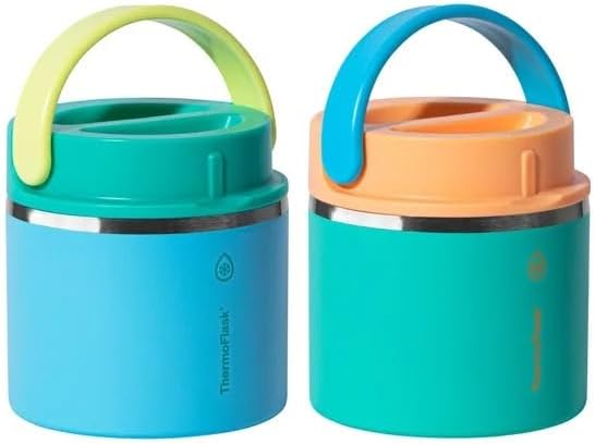 ThermoFlask 20 oz Insulated Food Jar, 2-Pack, Pink and Blue, Hot 12 Hours Cold 24 Hours (Blue and Green)