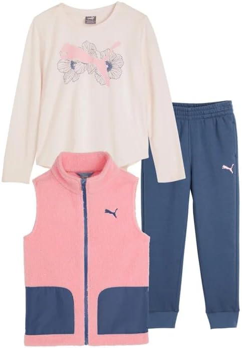 PUMA Kids 3-Piece Vest Set – Full Zip Vest, Long Sleeve Tee & Jogger