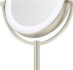 Conair Reflections Double-Sided LED Lighted Tabletop Mount Vanity Makeup Mirror, 1x/10x Magnification, Satin Nickel (Rechargeable)