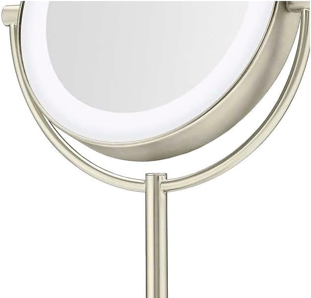 Conair Reflections Double-Sided LED Lighted Tabletop Mount Vanity Makeup Mirror, 1x/10x Magnification, Satin Nickel (Rechargeable)