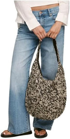 Women's Raffia Tote Bag – Handwoven Black Paper Straw Summer Purse – Top Clasp Closure & Fully Lined Cotton Interior – Elegant Vacation Beach Bag & Everyday Shoulder Tote
