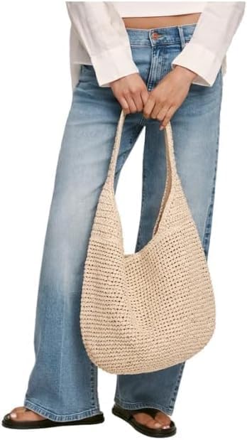 Women's Raffia Tote Bag – Handwoven Beige Paper Straw Summer Purse – Top Clasp Closure & Fully Lined Cotton Interior – Elegant Vacation Beach Bag & Everyday Shoulder Tote