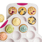 Trudeau Reinforced Structured Silicone Muffin Pan 2 Pack, 12-Cup, Confetti/Fuchsia – Hybrid Silicone & Hard Lining for Shape Retention, Non-Stick, Dishwasher Safe, BPA-Free Bakeware for Muffins & Cupcakes